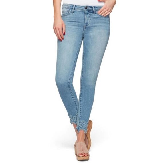 Sam Edelman Mid Rise Skinny Ankle Jeans Frayed Embroidered Ankle Denim Stretch - Picture 7 of 12
